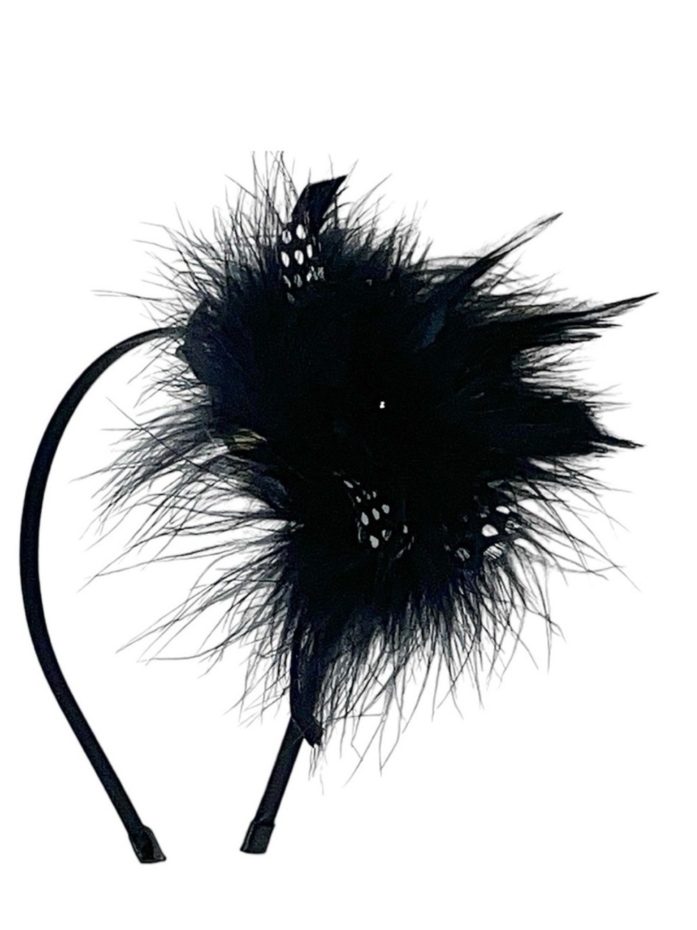 90s Vintage Rhinestone Feather Headband Dotted Black White Hair Accessory